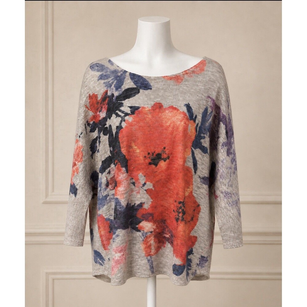 Westport 2X Floral Lightweight Knit Sweater Boat Neck 46” Bust 26” Length